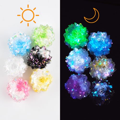 6Pcs Luminous Big Flower Fancy Beads for Pens Flower Focal Space Beads for DIY Craft Beadable Pens Keychain Bracelet Necklace Earrings Jewelry Making - color: Luminous Big Flower
