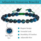 ANAYA AGATE Energy Protection Crystal Handmade Adjustable Bead Bracelet Perfect for Men, Women’s Christmas Gift - Gemstone Healing Stretch Bracelet Pulsera Para Hombre Mujer Stocking Stuffer - color: Blue Tiger Eye