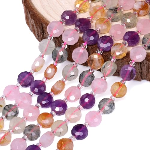 8×5mm Mixed Natural Stone Beads for Jewelry Making About 35-40pcs 1 Strand 15" Drilled Flat Faceted Cabochon Gemstone Beads for Bracelets Necklace DIY Crafts - color: Mixed