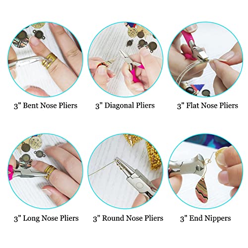 SPEEDWOX 3" Jewelry Pliers Set, 10 Pack Include Wire Cutters Bent Nose Pliers Round Nose Pliers Long Nose Pliers End Nipper Flat Nose Pliers, with Storage Pouch Tweezers with Shovel for DIY Craft - style: 3" Pliers Set