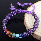 MASSIVE BEADS Double Layer Natural Chakra Healing Power Crystals Macrame Bracelet Yoga Stone Beads Gemstone Meditation Relax Anxiety Bangle for Unisex Women Men - color: 7-Chakras&Amethyst, size: 6mm