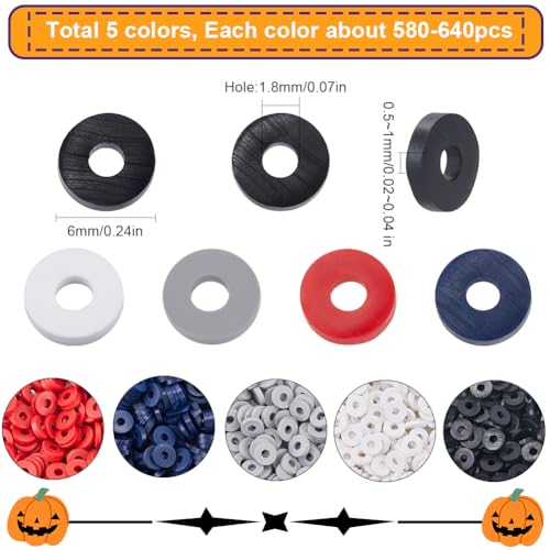 SUNNYCLUE 1 Box About 2900Pcs Black and White Clay Beads Heishi Beads Bulk 6mm Red Gray Multicolor Flat Round Polymer Spacers for Jewelry Making Bracelet Earrings Handmade Crafts Wedding Women - style: Style 5