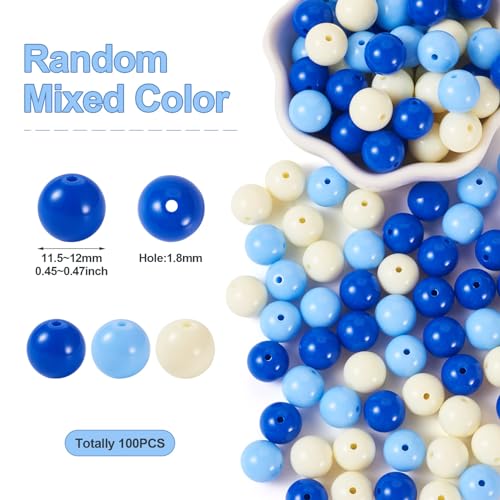 100 Pcs 11.5-12mm Bubblegum Beads Opaque Acrylic Chunky Loose Spacer Round Focal Beads for Jewelry Making Bracelet Necklace Keychain Craft Art Making,Hole:1.8mm,Light Sky Blue - color: Light Sky Blue