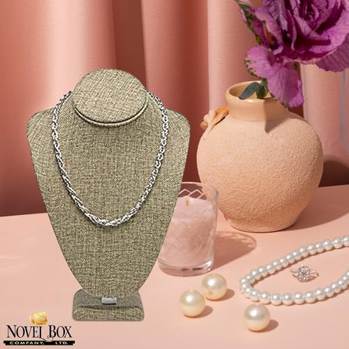 Novel Box Burlap Stand Jewelry Necklace Display 7.5x4x11 Inches - Freestanding Travel Necklace Holder Stand - Necklace Mannequin Organizer Stands - Necklace Displays Large - color: Burlap, size: Large