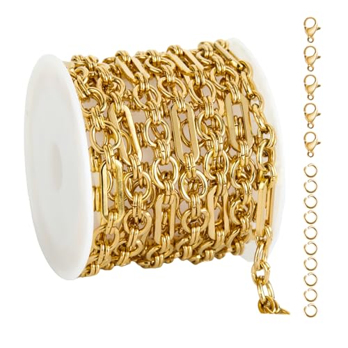 UMAOKANG 2 Meters Gold Plated Stainless Steel Chain for Jewelry Making Paperclip Chain Necklace DIY Jewelry Supplies Findings - color: Paperclip (Gold)