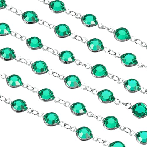 uxcell 2 Yards Green Rhinestone Chain Bulk with Silver Plated Brass Chain for Jewelry Making Craft DIY Bracelet, Necklace, Glass, Shoes, Clothes Decoration (1 Yard for Each Piece) - color: Green Silver