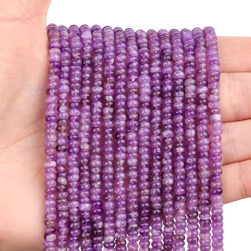 BONNY BOXX 1 Strand (150PCs) Natural 2 * 4mm Amethyst Rondelle Beads, Natural Abacus Disk Stone Beads Loose Spacer Gemstone for DIY Bracelet Necklace Jewelry Making - color: Amethyst, size: 2*4MM