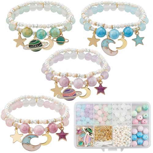 SUNNYCLUE 1 Box 4 Sets Moon Bracelets Making Kits Multi Bracelet Set Bohemian Multilayer Bracelets Stars Planet Crescent Charms Glass Beads for Jewelry Making Kits Adults Adult Supplies - style: Star & Moon
