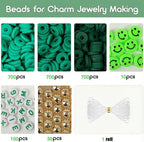 Clay Beads Bracelet Making Kit for Beginner, 2100 Pcs Preppy Polymer Heishi Beads with Charms Kit for Jewelry Making Necklace Earring DIY Crafts - color: Grenn Preppy