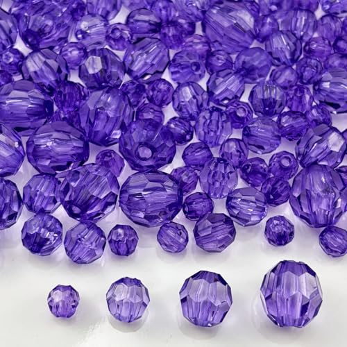 850pcs Acrylic Round Faceted Beads 6mm 8mm 10mm 12mm Faceted Round Spacer Beads for Bracelets Necklace Earring DIY Jewelry Making Craft(Bluish Violet) - color: Bluish Violet