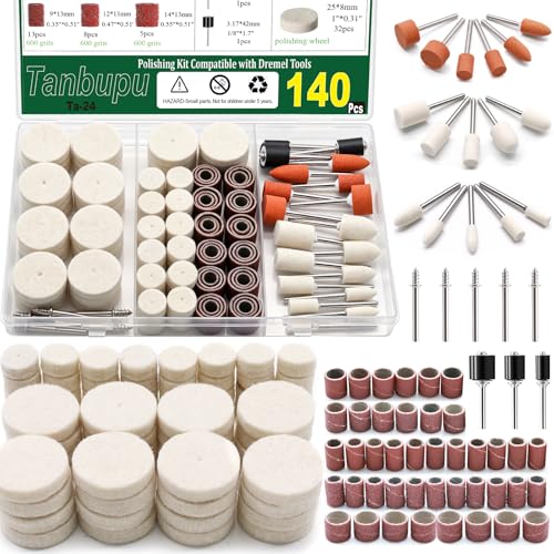 140PCS Polishing Buffing Wheel for Dremel Polishing Kit,Buffing Wheels & Polishing Bits &Sanding Bits for Rotary Tool Accessories with 1/8 Inch Shank, Sanding Kit for Metal, Brass, Wood, Watch,Jewelry