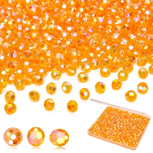BONNY BOXX 1000pcs 6mm Acrylic Faceted Round Crystal Beads Transparent Orange AB Loose Spacer Craft Beads for DIY Bracelet Necklace Earring Keychain Jewelry Making Bags Decoration - color: Transparent Orange AB, size: 6MM