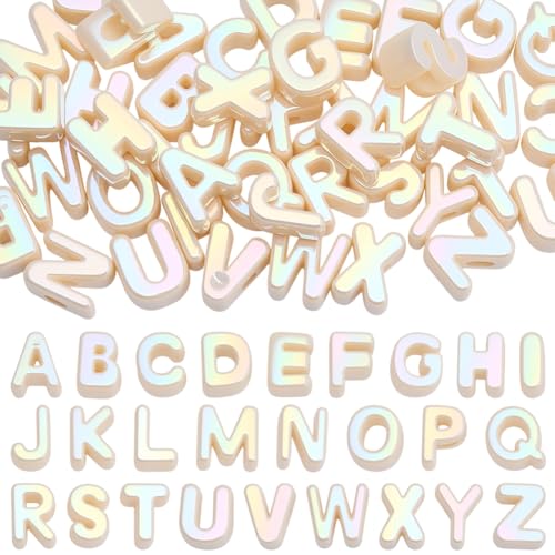 52Pcs 26 Styles Alphabet Shaped Beads Large Hole Letter Beads Small A to Z Hollow Pearlized European Acrylic Loose Smooth Spacers for Necklace Earrings Bracelets Keychain Jewelry DIY Crafts - style: Style 3