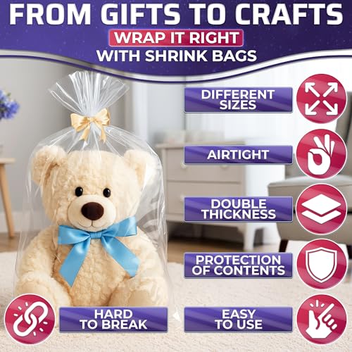 16x24 Shrink Wrap Bags for Gifts – 50 Pcs Clear Heat Shrink Wrap for Mother’s Day Packaging, Works with Hair Dryer at Medium Temperature – Neat Storage for Clothing, Cosmetics, Boxes & Bulky Items - size: 1 count (Pack of 50)