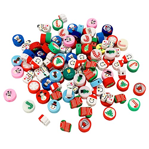 100 Pcs Christmas Polymer Clay Beads Cartoon Heishi Spacer Beads Supplies for DIY Bracelet Earring Necklace Jewelry Making - color: Christmas