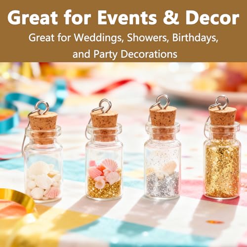 12 Sets Mini Glass Bottles with Cork Tiny Vials and Jars Miniature Bottle Charms with Eye Screws and Small Funnel Small Necklace Jar Accessories and DIY Keychain Craft Supplies(1ml)