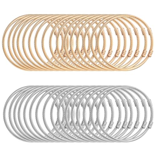 32 Pieces Twisted Cable Wire Bracelet Stylish Fine Stainless Steel Open Cuff Bracelets Mixed 3mm Thin Adjustable Expandable Elastic Bangle Bracelets for Women DIY Jewelry Making Christmas Day Gift