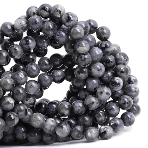100pcs Natural Stone Beads 8mm Black Larvikite Round Genuine Real Stone Beading Loose Gemstone Hole Size 1mm DIY Charm Smooth Beads for Bracelets Necklaces Earrings Jewelry Making Crafts - color: Black Larvikite