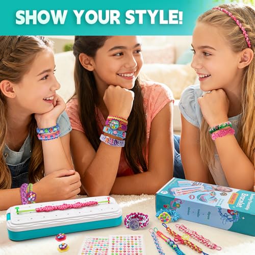 DDAI Bling Bracelet Kit for Girls Age 7-12 – Sparkly Friendship Craft Set with Gems, Threads & Stickers – Birthday Gift for 8 9 10 11 Year Old Girls & Holiday Surprise - color: Mint & White