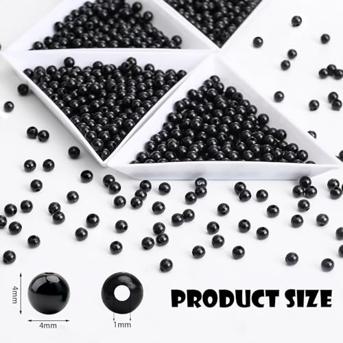 BONNY BOXX 2000PCs 4MM Smooth Black Acrylic Round Beads, Plastic Resin Bubblegum Balls Chunky Gumball Beads for Necklace and Bracelet Making, Crafting Supplies - color: Smooth Black, size: 4MM