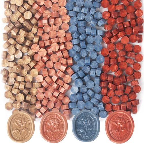 400Pcs Metallic Copper Wax Seal Beads, 4 Colors Bronze/Red Copper/CopperGold/Metallic Blue Wax Seal Kit for Stamp Seals, Decor for Envelope Letter Wedding Invitation (Copper Gold Mix) - color: Copper Gold Mix