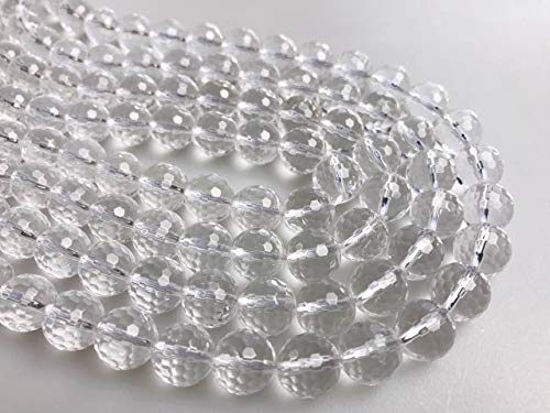 JM Design Clear Quartz Crystal Faceted Round Loose Gemstone Beads Size 6mm 15.5" Strand for Jewelry Making - size: 6mm