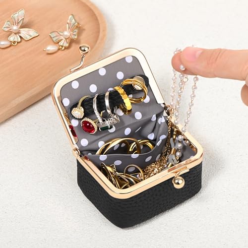 Zivyes Mini Jewelry Box Travel Small Coin Purse Organizer Case Genuine Leather Tiny Size (black 2.9 inches long) - color: black 2.9 inches long