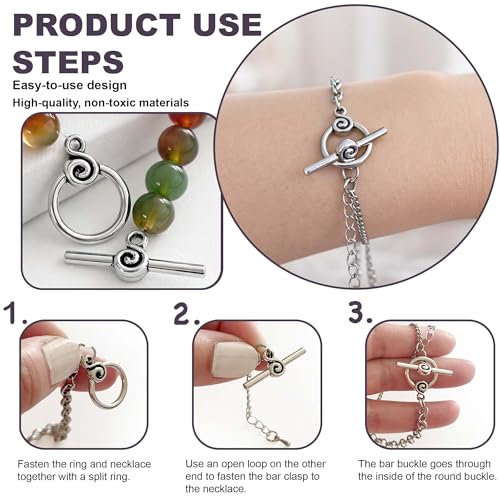 Heather's cf Toggle Jewelry Clasps – Durable Quality, Antique Swirling Silver Finish Toggle Clasps & Closures for Necklace, Bracelet & Charms – Ideal for DIY, & Jewelry Making – Medium (Set of 24) - color: Medium silver toggle clasp