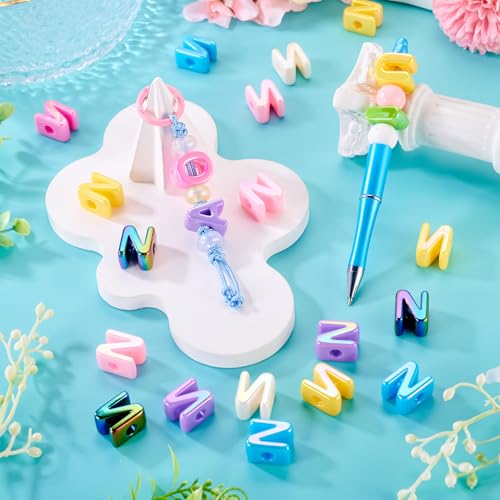 Beadthoven 20pcs Big Letter N Beads Large Hole Bubble Alphabet Acrylic Beads Charm Iridescent Plastic N Shape Loose Chunky Spacers for Jewelry Making Bracelet Necklace Keychains Shoelaces Crafts - color: N