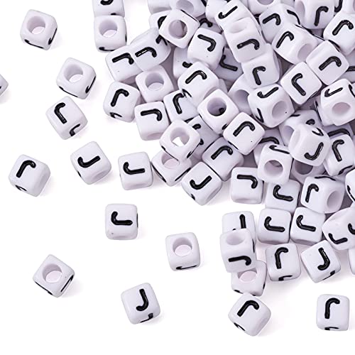 FASHEWELRY 300Pcs Cube White Acrylic Letter Beads 6x6mm Letter J Alphabet Beads for DIY Bracelet Necklace Jewelry Making - color: Letter J, size: 6x6x6mm