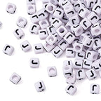 FASHEWELRY 300Pcs Cube White Acrylic Letter Beads 6x6mm Letter J Alphabet Beads for DIY Bracelet Necklace Jewelry Making - color: Letter J, size: 6x6x6mm