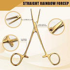BBTO Hemostat Curved and Straight Hemostat Forceps Piercing Pliers Forceps, Stainless Steel Straight and Curved Pliers, Fishing Tweezer(Gold,2 Pcs) - color: Gold