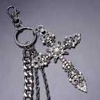 Layered Punk Pants Chain for Men Women, Gothic Hip Hop Jean Chain Wallet Chain Biker Trouser Chain, Goth Emo Fashion Keychain Accessories - color: 3L-Bling Cross Chain