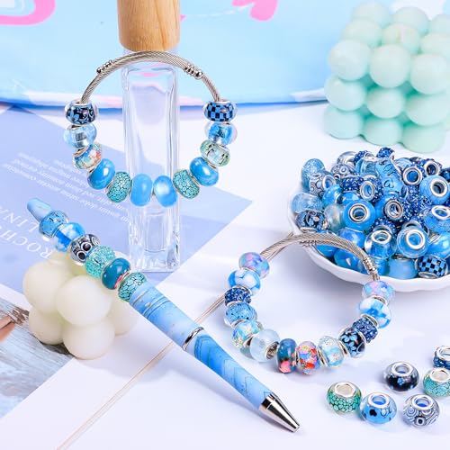 European Large Hole Beads Spacer Beads Charm Fairy Wands Beads Rhinestone Craft Beads for DIY Bracelet Jewelry Making (Lake Blue) - color: Lake Blue