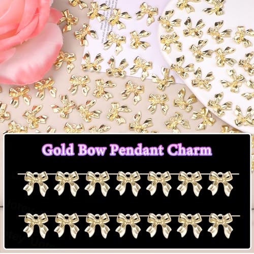 60 Pcs Alloy Gold Bow Bowknot Charms, Gold Bow Tie Pendant Charms Bulk for Jewelry, Bowknot Pendants Earring Charm Necklace Bracelets DIY Crafts Supplies - color: Set-2