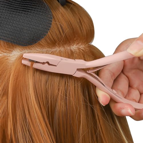Hair Extension Pliers Kit Microlink Pliers for Extensions Hair Extension Beading Tool Hair Needle Pulling Hook Hair Styling Bead Closer and Remover Pliers - color: Rose Gold