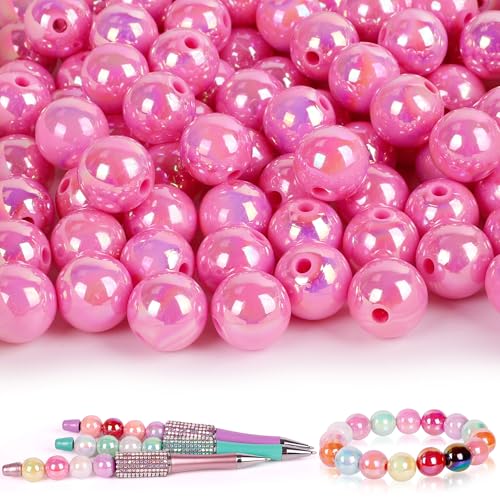 100 Pcs Beads for Pens - Focal Beads for Beadable Pens, Acrylic Bead for Beaded Pen, Rainbow Bead Keychains Bracelets Crafts, Hot Pink - color: Hot Pink, size: 100 pcs