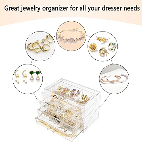 Weiai Acrylic Jewelry Box, 72 Grids Clear Jewelry Organizer with Adjustable Dividers, Large Capacity Earring Ring Gift Boxes - size: 4 Drawers