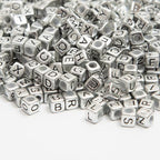 1000pcs Square Letter Beads for Bracelets, 6x6mm Silvery Cube Alphabet A-Z Beads for Jewelry Making Friendship Bracelets (Cube Silver) - color: 6x6mm silver
