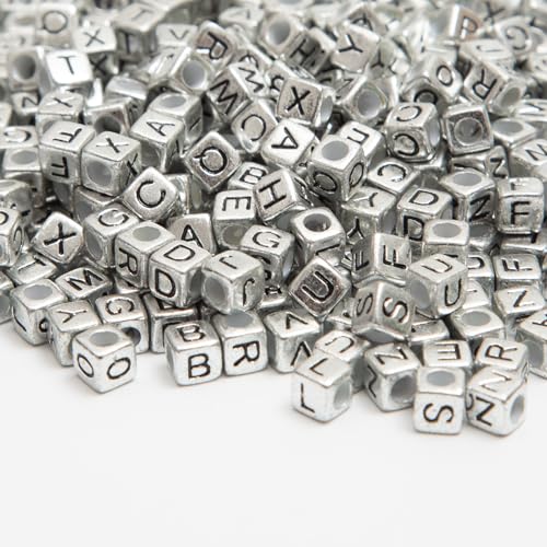 1000pcs Square Letter Beads for Bracelets, 6x6mm Silvery Cube Alphabet A-Z Beads for Jewelry Making Friendship Bracelets (Cube Silver) - color: 6x6mm silver