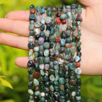 Natural Stone Beads 6-8mm Indian Agate Oval Irregular Freeform Tumbled Loose Gemstone Beads for Jewelry Making 15 Inch Strand 50-55 Pcs - color: India Agate-1 strand15”-approx. 55 beads