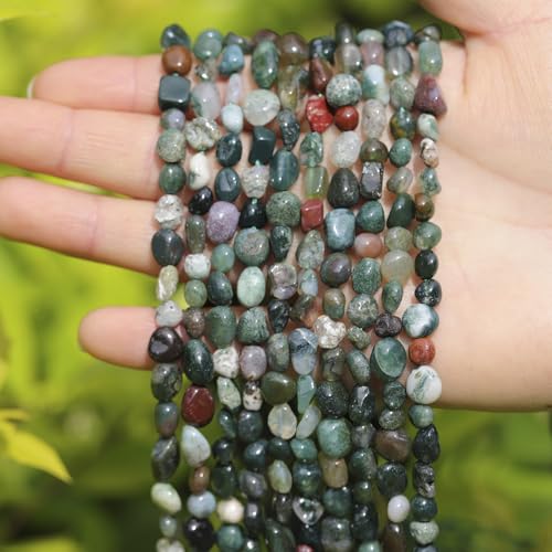 Natural Stone Beads 6-8mm Indian Agate Oval Irregular Freeform Tumbled Loose Gemstone Beads for Jewelry Making 15 Inch Strand 50-55 Pcs - color: India Agate-1 strand15”-approx. 55 beads