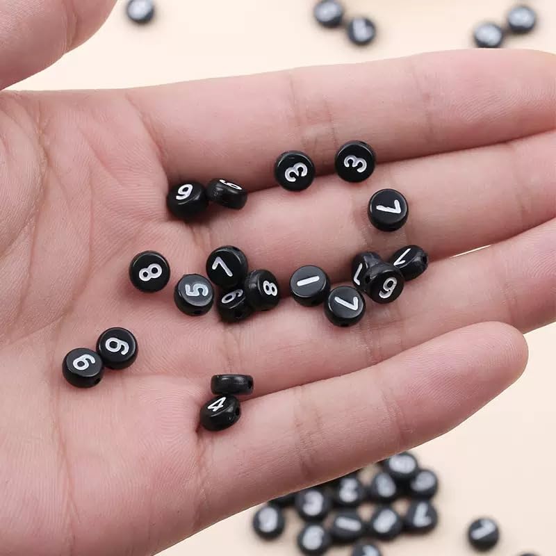 1000Pcs Acrylic Number Beads Round Number Round Beads 4x7mm Mixed Number Beads, for Jewelry Bracelets Necklaces Key Chains Making (Black White) - color: Black White