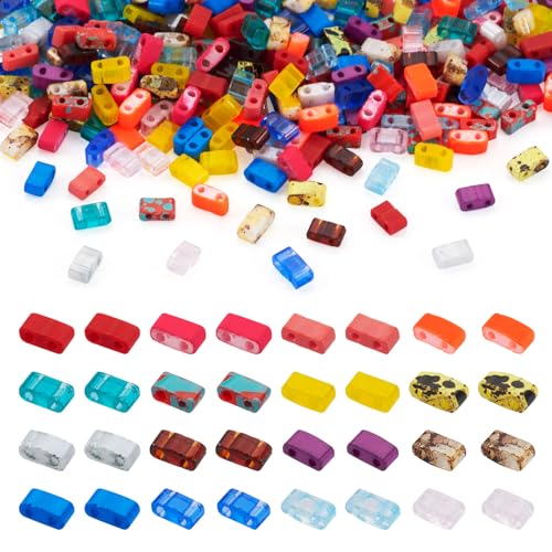 Pandahall 320Pcs Glass Tila 2-Hole Seed Beads - Half Tile, Rectangle, 16 Colors - Connector & Spacer Beads for Jewelry Making - color: 16 Colors, 320pcs