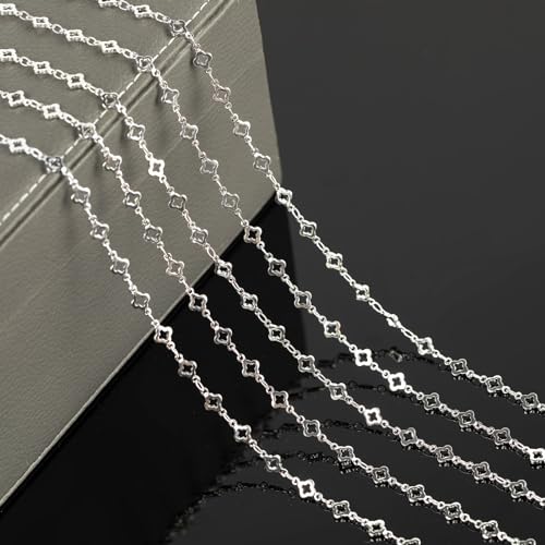 YOUBEIYEE 4 Yard Silver Plated Brass Chain for Jewelry Making Hollow Four Leaf Clover Necklace Bracelet for Women Jewelry Making Chains Bulk - color: Four Leaves Clover