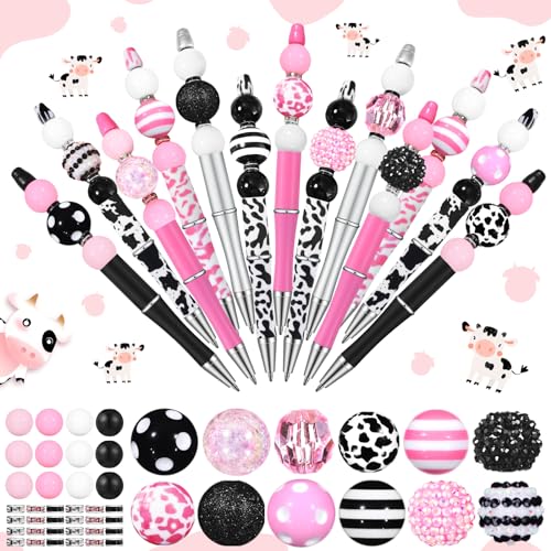 Cholemy 24 Sets Assorted Plastic Beadable Pens Multicolor Bubblegum Crystal Spacer Beads Black Ink Ballpoint DIY Bead Pen Set for Women Office Gifts(Delicate) - style: Delicate