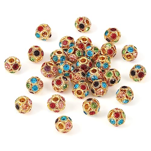 Craftdady 30Pcs 10mm Colorful Rhinestone Rondelle Spacer Beads Golden Disco Ball Loose Beads for Jewelry Making - color: Golden&Colorful-10x9mm