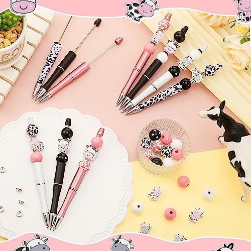 Colarr 24 Sets Plastic Beadable Pens DIY Pens Making Kit Assorted Wood Beads Crystal Spacer Black Ink Ballpoint for Women Crafts Office Family Gifts(Cow) - style: Cow