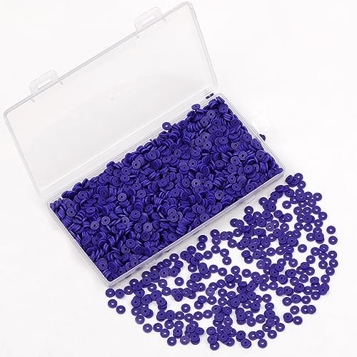 2000Pcs White Clay Beads Polymer Clay Spacer Beads Flat Bead 6mm Round Heishi Vinyl Bead for DIY Craft Gift Adults Bracelets Necklace Jewelry Making Earring Accessories Royal Blue - color: Royal Blue