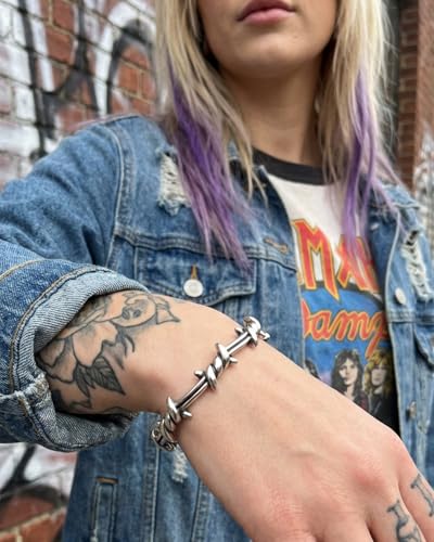Stainless Steel Cuff Bracelet,Retro Gothic Punk Biker Cool Open Adjustable Cuff Bangle Bracelets Jewelry for Men Silver - style: Barbed Wire